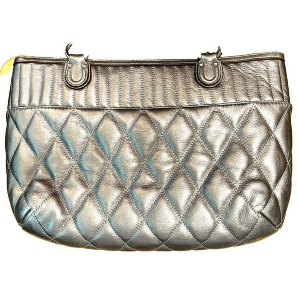 Coach C1293 19857 Quilted Leather Shopper Tote Purse Silver Anthracite Metallic - Picture 2 of 15